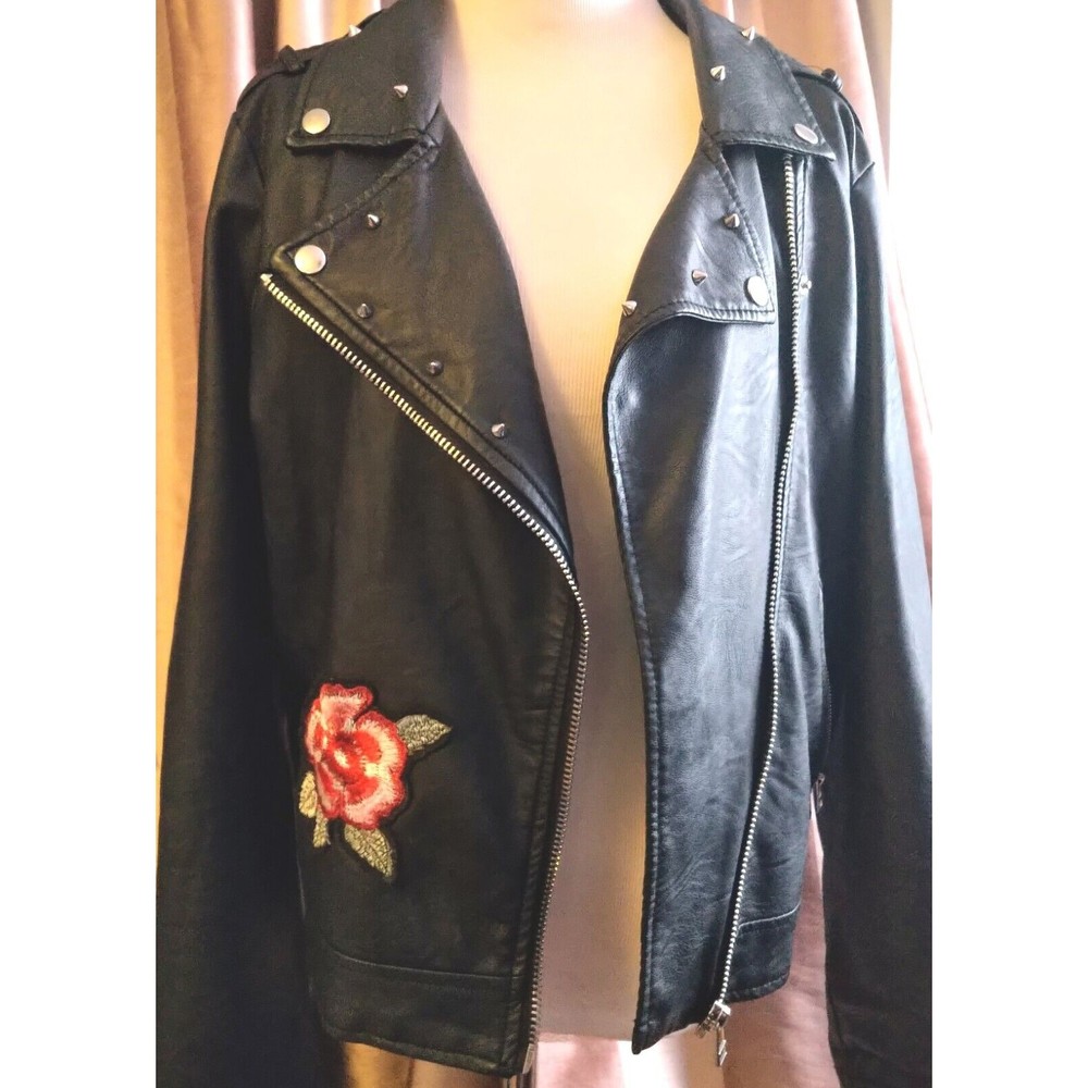 CI SONO By Cavalini Black  With Roses & Studs & Zippers  Moto Jacket Size L